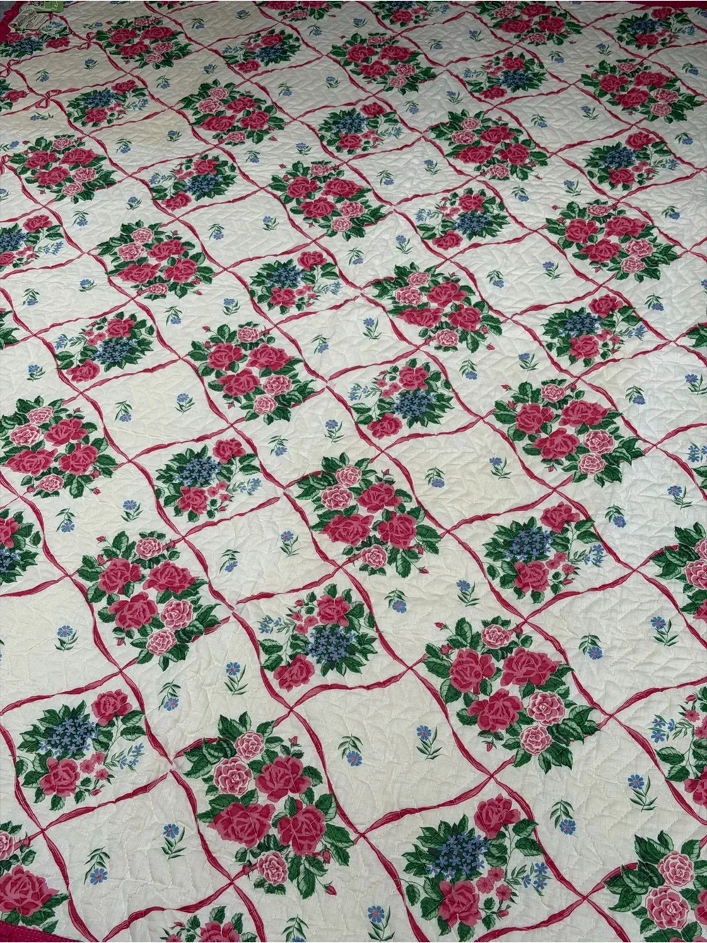 VTG Pink Roses Floral Quilted Bedspread OLDE KENTUCKY QUILTS 80x84” NOS